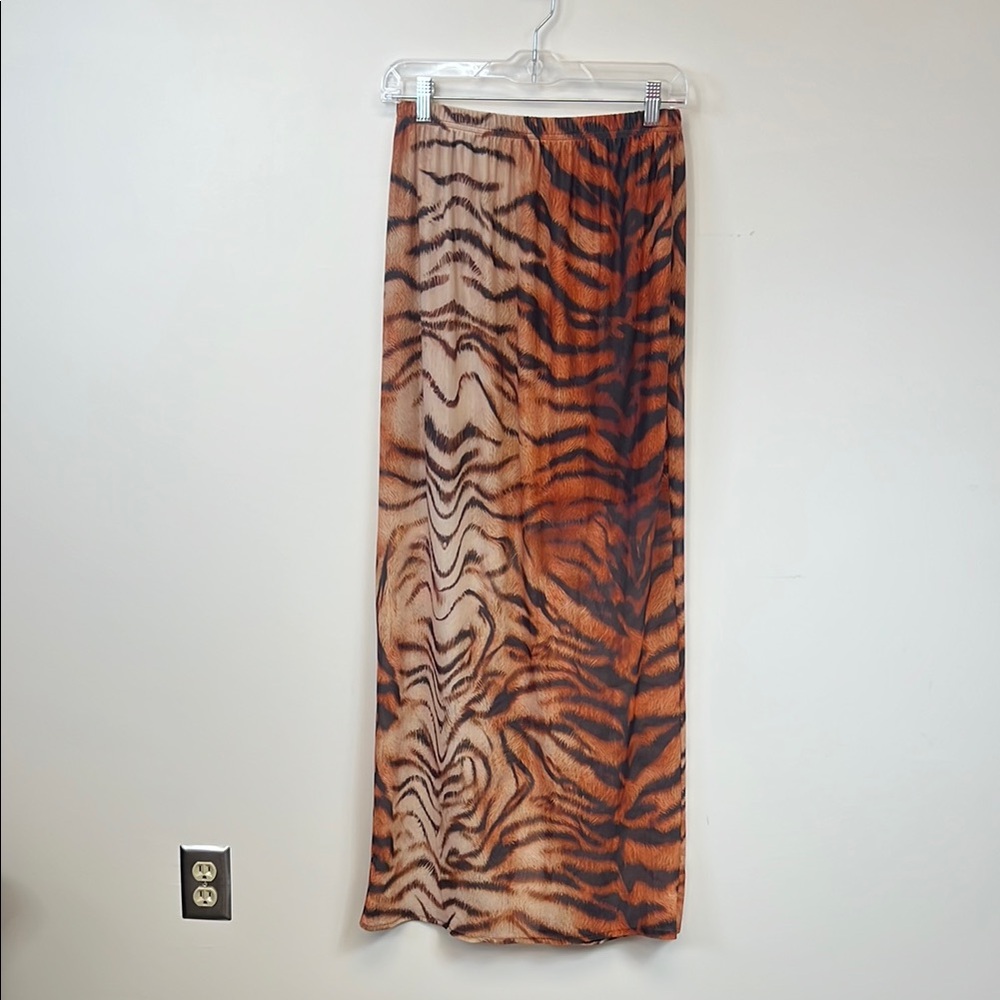 Musera Orange and Black Tiger Print Pencil Maxi Skirt Size Large